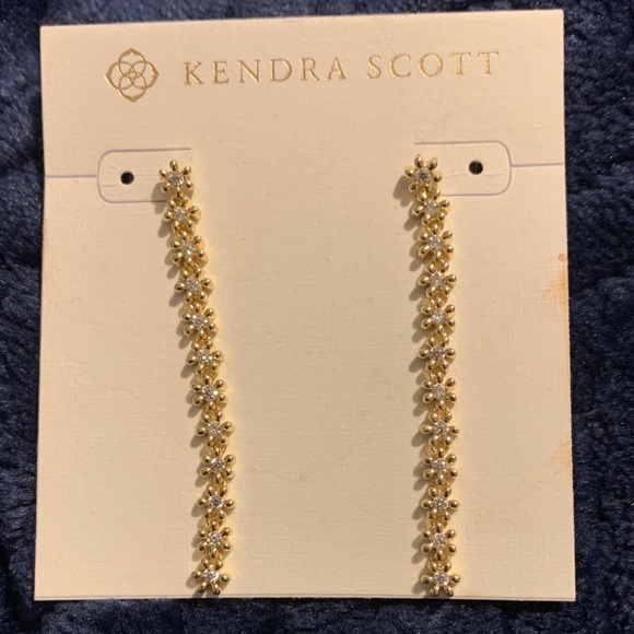 Kendra Scott Gold tone Nydia CZ sparkle sparkle dangle earrings linear - Picture 1 of 3